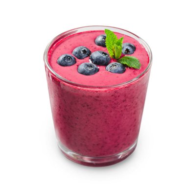 Yabanmersini Smoothie, Beyaz Arkaplanda Lezzetli Tazeleyici İçecekler, İzole, Sağlıklı Yiyecek, Vegan veya Vejetaryen Beslenme Konsepti