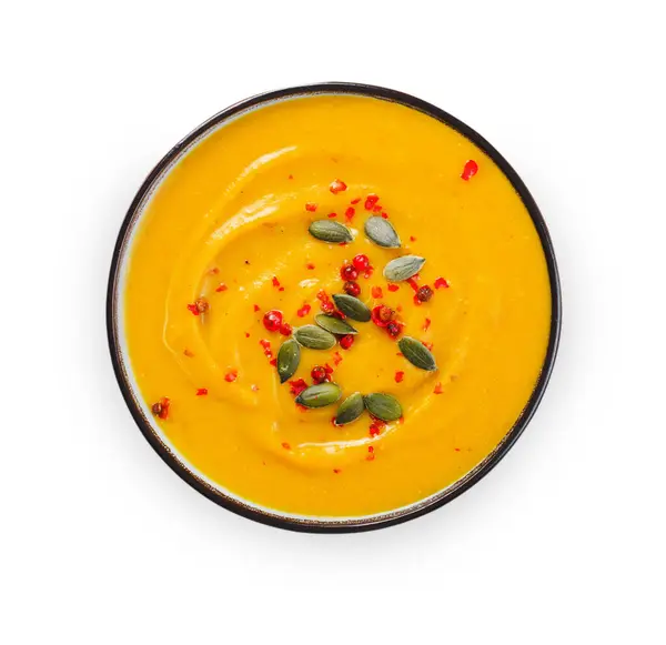 Sweet Potato Soup, Fresh Homemade Pumpkin, Sweet Potato, Carrot Soup in a Bowl on White Isolated Background