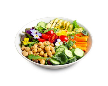 Nohut, Avokado ve Taze Sebzelerle Vejetaryen Buddha Kasesi Sağlıklı Yeme, Vejetaryen Yemeği İzole Arkaplanda