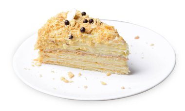 Lezzetli Napolyon Pastası, Kremalı El Yapımı Tatlı ve Beyaz İzole Arkaplanda Puf Böreği Katmanları