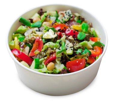 Sağlıklı Vejetaryen Salatası, Yemekleri Al Konsepti, Yemek kabında Salata, İzole Beyaz Vejetaryen Yemekleri