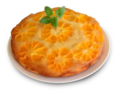 Portakallı Citrus Keki, Beyazlı İzole Arkaplan Üzerine Tersten Mandalina Keki