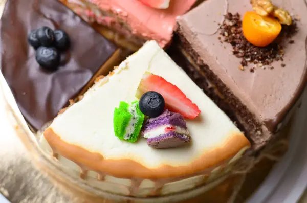 Assorted Different Pieces of Cake in One Dessert, Cake Made of Four Tasty Flavors
