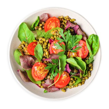 Mung Fasulyeli Domates Salatası Beyazlar Arkaplanında Bir Kasede