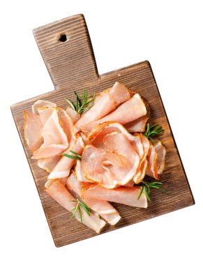 İyileştirilmiş Et Tabağı, Prosciutto Crudo veya Baharatlı Jamon, Antipasto, İzole Beyaz Arkaplanda Aperatif