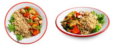 Sebzeli kinoa, Sağlıklı Yemek, Beyazlı Vejetaryen Yemeği İzole Arkaplanda