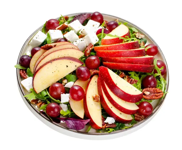 Stock image Fresh Apple Salad with Grapes, Pecans, Arugula and Feta, Fall Salad on White Background, Comfort Food