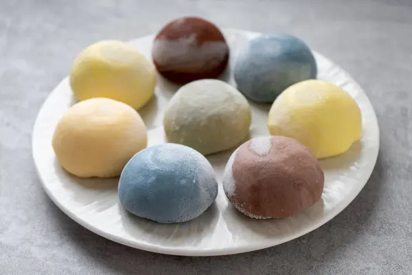 stock image Mochi Traditional Japanese Rice Dessert, Colorful Mochi Assortment