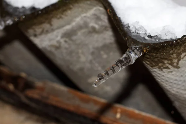stock image Icicle on the roof of a barn, Kharkiv, Ukraine