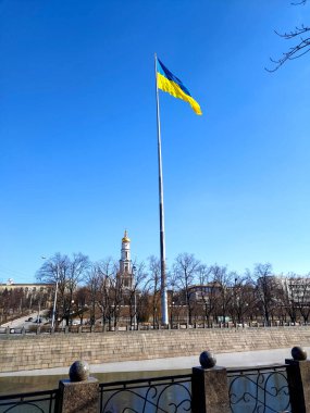 The highest flagpole in Ukraine and Europe.  Flagpole on Sergievskaya Square in the center of Kharkov