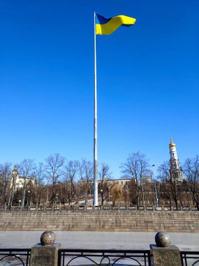 The highest flagpole in Ukraine and Europe.  Flagpole on Sergievskaya Square in the center of Kharkov