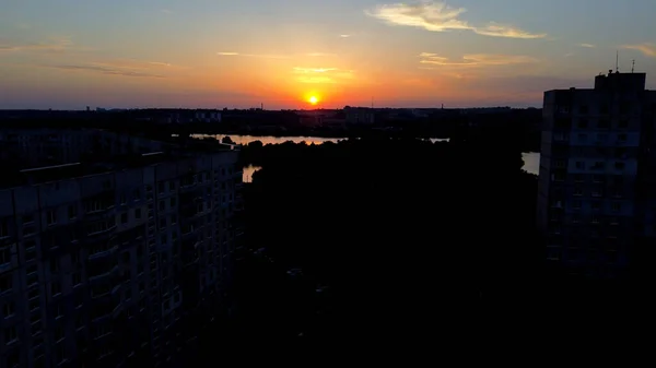 Sunset Kharkov Saltovka Overlooking River — Stock Photo, Image