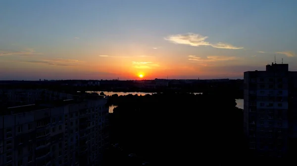 Захід Сонця Харкові Салтовці Над Річкою — стокове фото