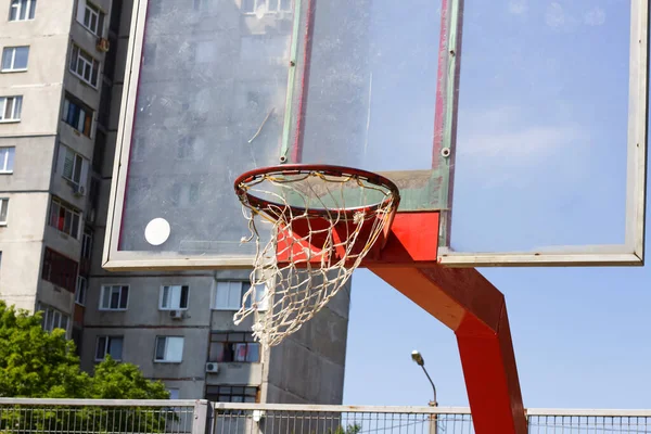 Basketball Ball Flight Basket Street Sports Ground — Stock Photo, Image