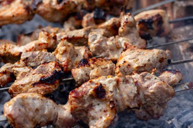 Şiş kebap şiş kebap ızgarada hazırlanıyor.