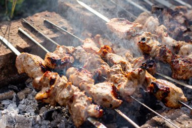 Şiş kebap şiş kebap ızgarada hazırlanıyor.