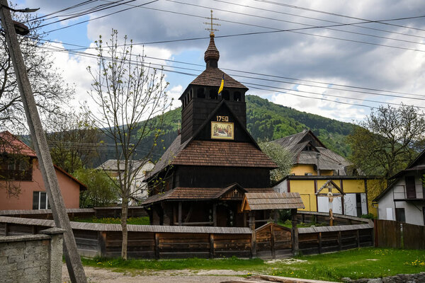 Wooden church in a village in western Ukraine