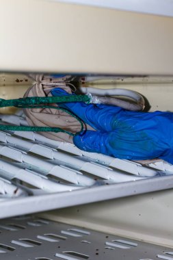 Eldivenli Kadın El Bir Buzdolabının İçini Tamamen Temizliyor