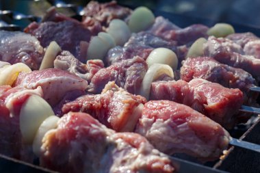 Pişirmeden önce çiğ domuz şiş