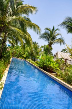 Okyanus kenarındaki Phuket Adası 'nda güzel bir otel, Tayland.