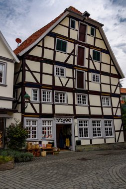 Beautiful building in German city. Walk in Soest, Germany. clipart