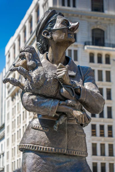 Una Estatua Bronce Una Mujer Con Perro Centro Montreal Canadá — Foto de Stock
