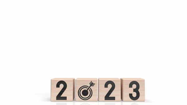 2023 Número Cubo Madeira Para Renderização Ano Novo Conceito Negócio — Fotografia de Stock