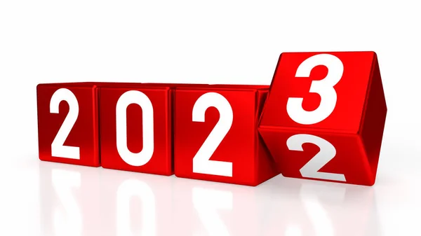 新年の赤い立方体の2023数またはビジネスコンセプト3Dレンダリング — ストック写真
