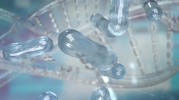 科学や教育の概念のための科学の背景にある細菌3Dレンダリング — ストック写真