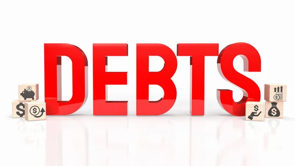 Texto Dívidas Vermelhas Fundo Branco Renderização — Fotografia de Stock