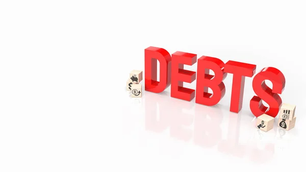 Rode Schulden Tekst Witte Achtergrond Rendering — Stockfoto