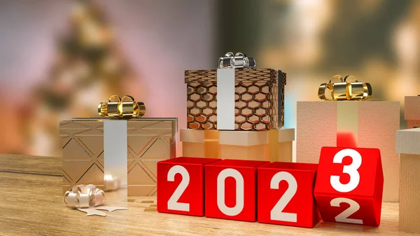 2023 number on red cube for new year or business concept 3d renderin