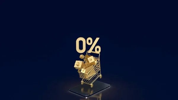 Złoty Zero Procent Zakupy Koszyka Dla Koncepcji Promocji Renderowania — Zdjęcie stockowe