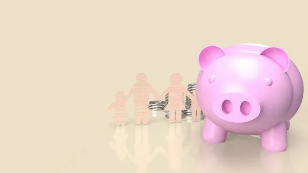 Pink Piggy Bank Family Wood Cut Rendering — Stock Photo, Image
