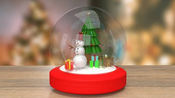 Kardan Adam Noel Ağacı Cam Küre Görüntüde — Stok fotoğraf