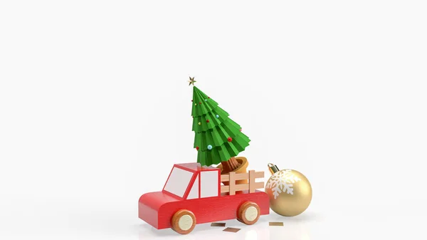 白色背景的木制卡车圣诞树3D渲染 — 图库照片