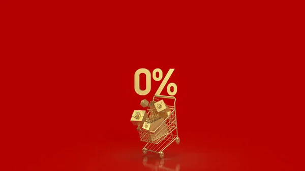 Gold Zero Percent Shopping Cart Promotion Concept Rendering — Stock Photo, Image