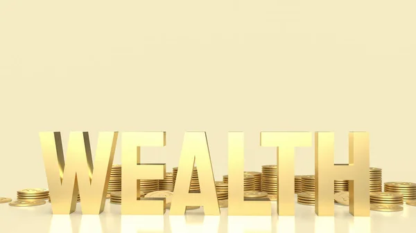 黄金财富文本和商业概念金币3D渲染 — 图库照片