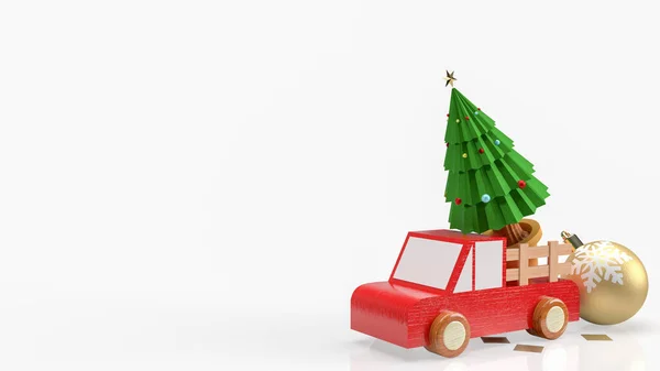 Árvore Natal Caminhão Madeira Fundo Branco Renderização — Fotografia de Stock