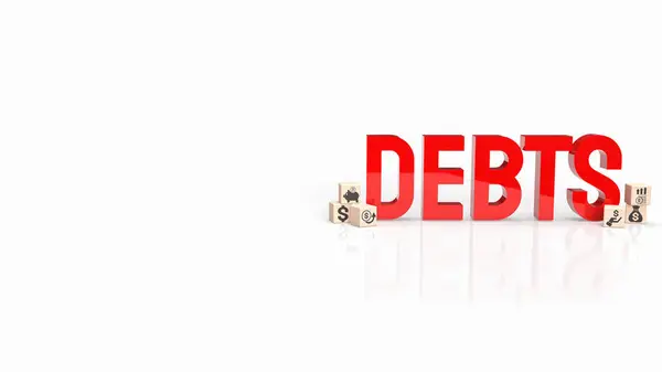 Piros Adósságok Szöveg Fehér Háttér Renderelés — Stock Fotó