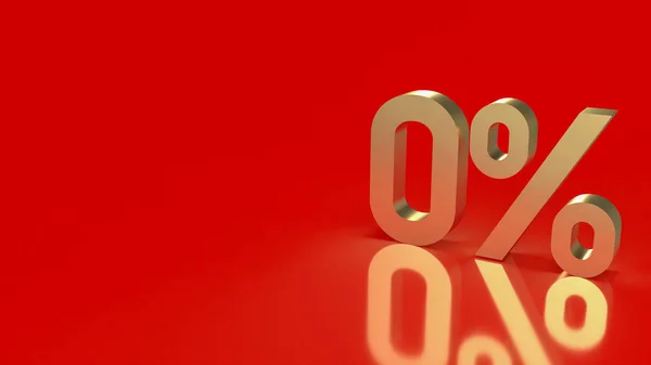 Золотой Ноль Процентов Красном Фоне Продвижения Концепции Рендеринга — стоковое фото
