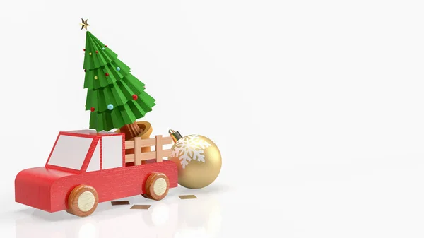 Christmas Tree Wood Truck White Background Rendering — Stock Photo, Image