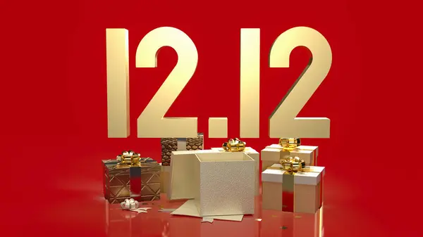 Gold Gift Box Red Background Shopping Day Promotion Marketing Renderin — Stock Photo, Image