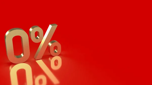 Золотой Ноль Процентов Красном Фоне Продвижения Концепции Рендеринга — стоковое фото