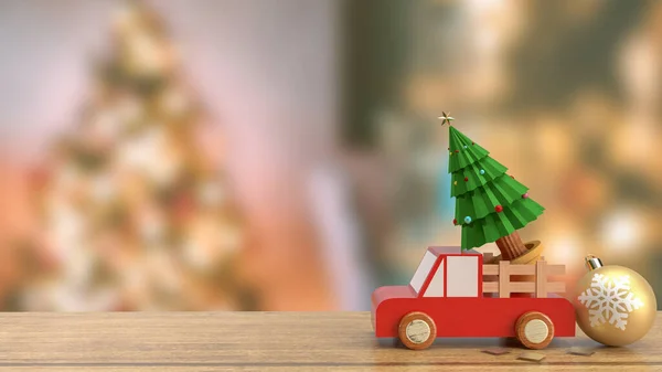 Árbol Navidad Camión Madera Mesa Madera Renderizado — Foto de Stock