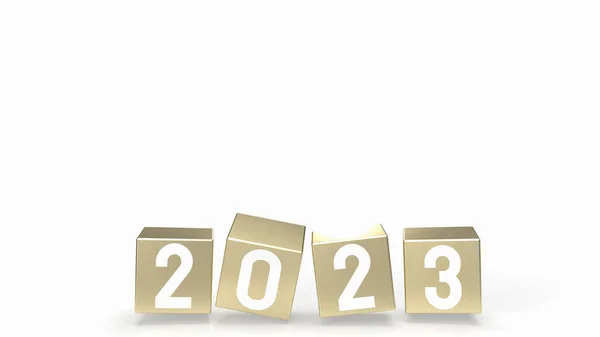 2023 Cubo Ouro Para Férias Ano Novo Conceito Renderização — Fotografia de Stock