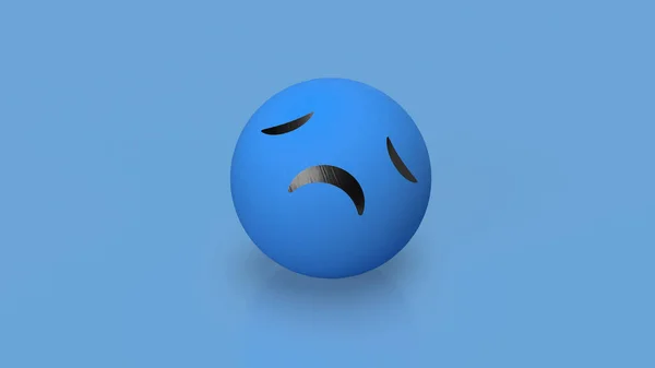 青い背景の3Dレンダリング上の悲しい感情 — ストック写真