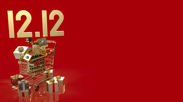 Oro Confezione Regalo Sfondo Rosso Shopping Day Promozione Marketing Rendering — Foto Stock