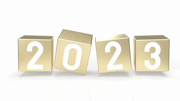 2023 Cubo Oro Para Vacaciones Concepto Año Nuevo Renderizado —  Fotos de Stock