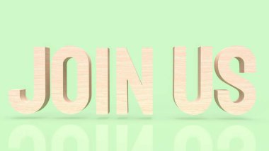 Ahşap yeşil arka planda bize katılıyor. 3D görüntüleme.